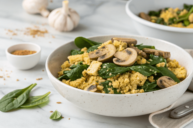 Tofu Scramble with Spinach & Mushrooms