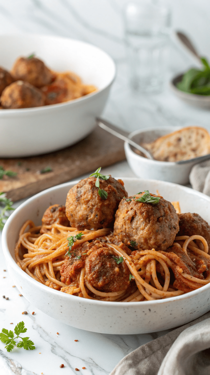 Baked Italian Meatballs and Spaghetti