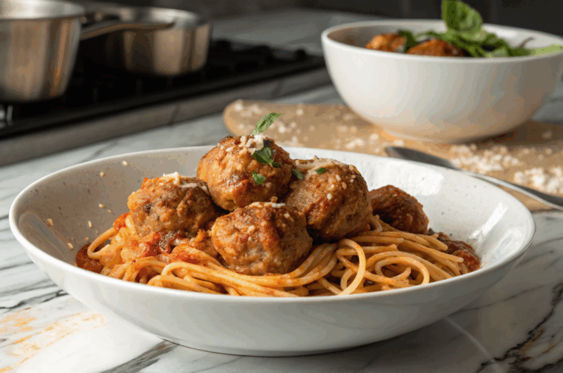 Baked Italian Meatballs and Spaghetti